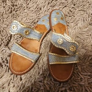 Jack Rogers Gold and Blue Women's Sandals Size 7